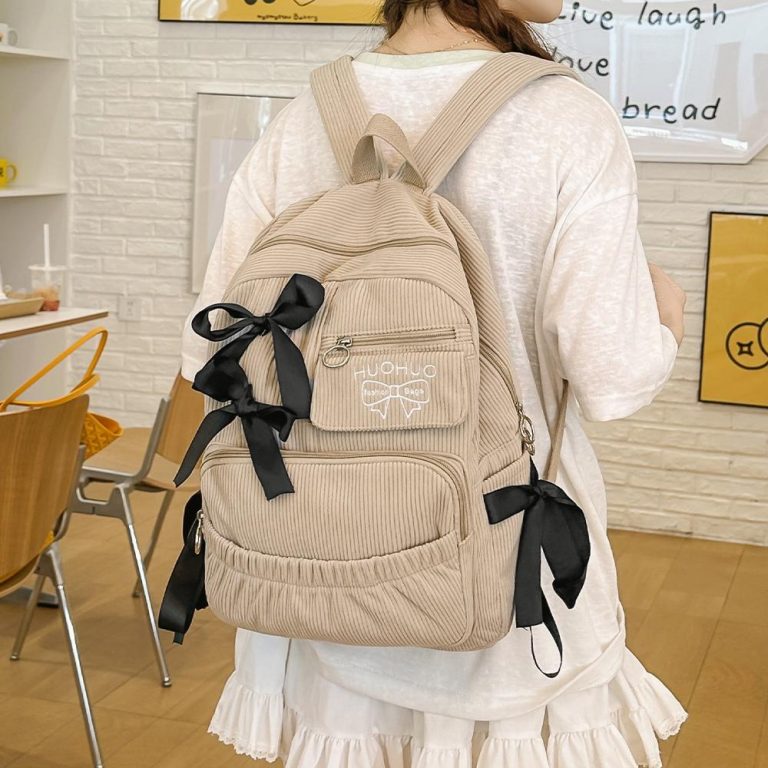 Petit-sac-a-dos-femme-en-velours-cotele-avec-nuds-decoratifs-satines-picture-4