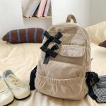 Petit-sac-a-dos-femme-en-velours-cotele-avec-nuds-decoratifs-satines-picture-6