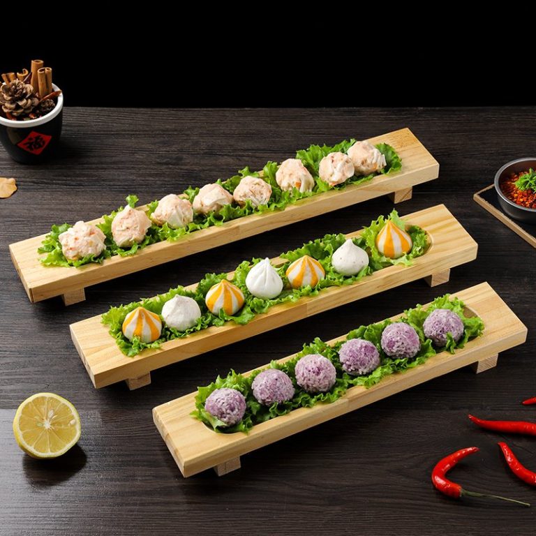 Plateau-de-presentation-en-bois-naturel-avec-rigole-centrale-pour-dim-sum-et-rav-picture-2