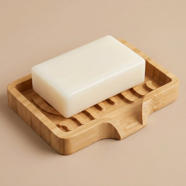 Porte-savon en bambou avec rainures sculptées auto-drainantes et patins antidérapants