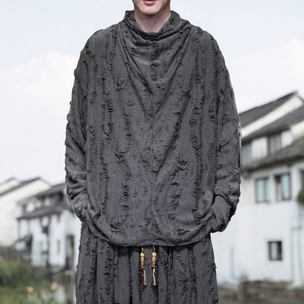 Pull col roulé oversize à effet déchiré style grunge