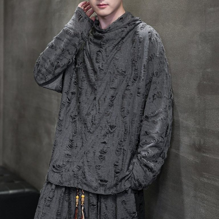Pull col roulé oversize à effet déchiré style grunge