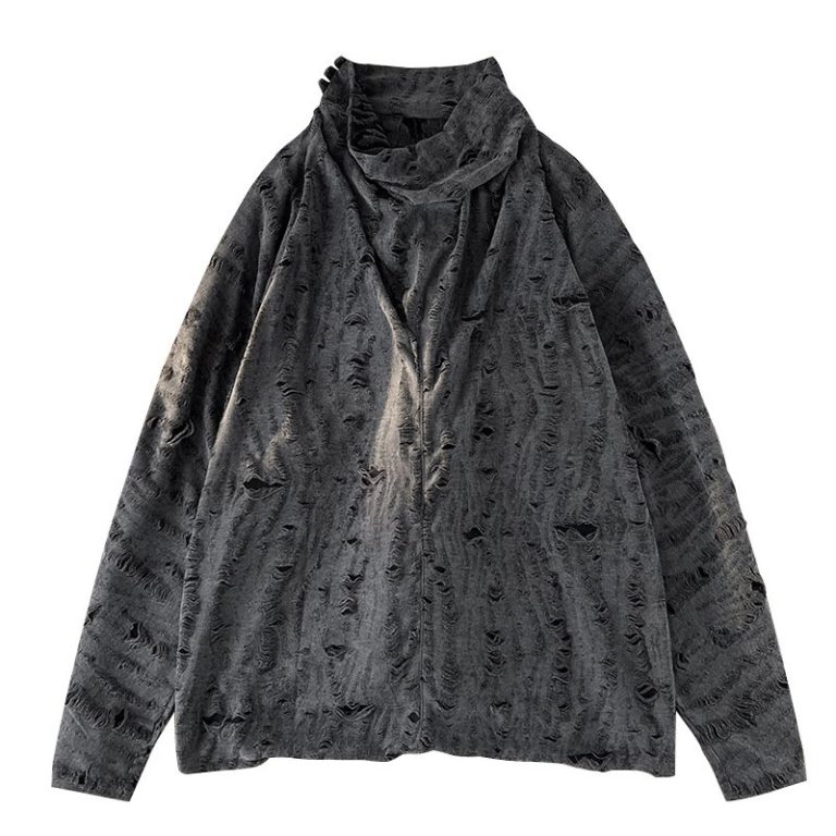 Pull col roulé oversize à effet déchiré style grunge