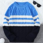 Pull-en-maille-torsadee-et-rayee-a-col-rond-pour-lhiver-picture-2