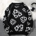 Pull-floral-geometrique-en-laine-polyester-a-manches-longues-et-col-rond-picture-1