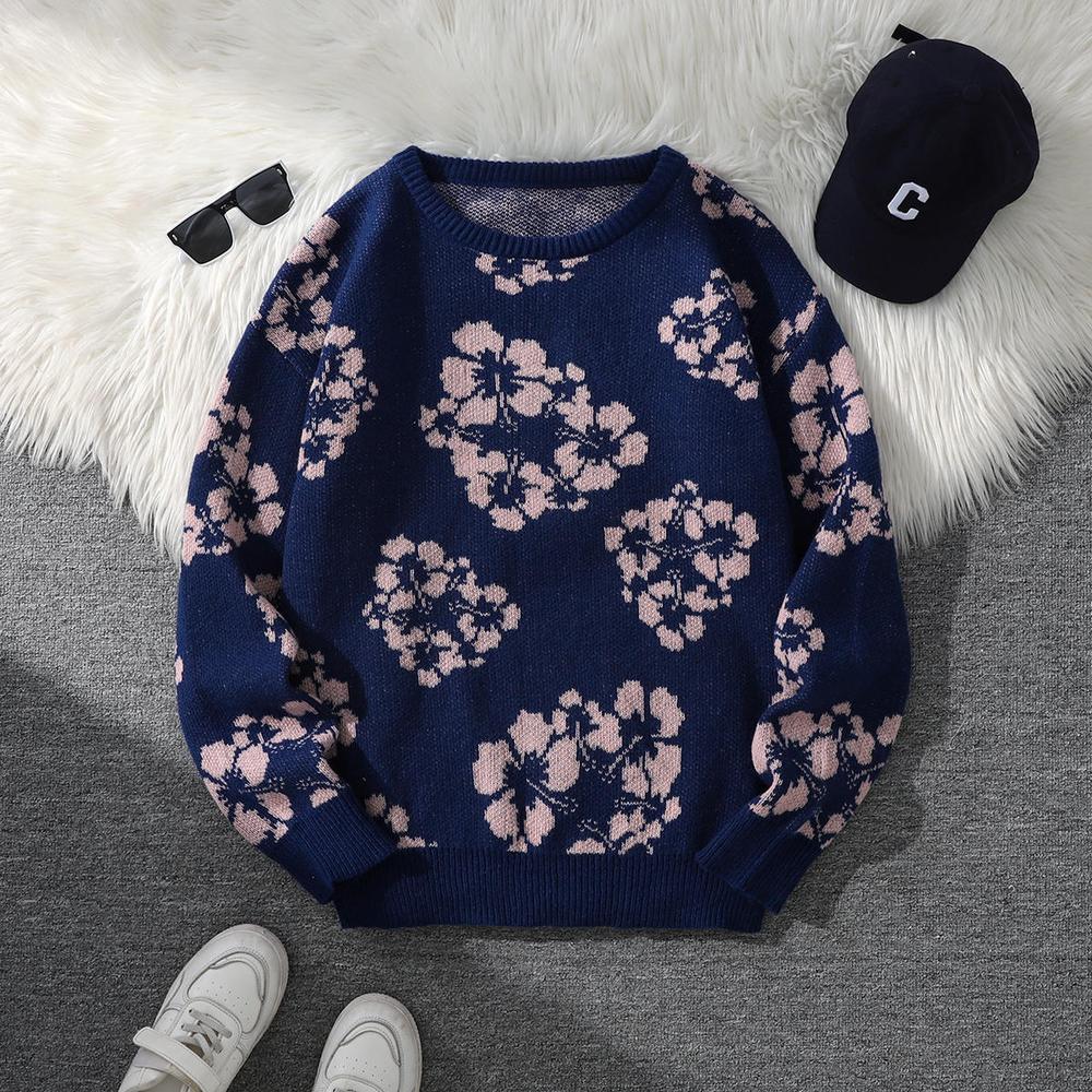 Pull-floral-geometrique-en-laine-polyester-a-manches-longues-et-col-rond-picture-7
