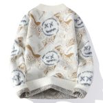 Pull-jacquard-en-maille-epaisse-a-motifs-decoratifs-et-finitions-cotelees-picture-1
