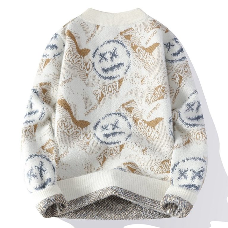 Pull-jacquard-en-maille-epaisse-a-motifs-decoratifs-et-finitions-cotelees-picture-1