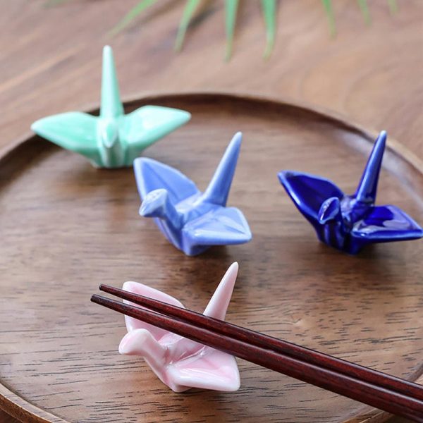 Repose-baguettes japonais en porcelaine en forme de grue en origami