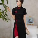 Robe-chinoise-grande-taille-a-col-mandarin-et-fente-laterale-contrastante-picture-1