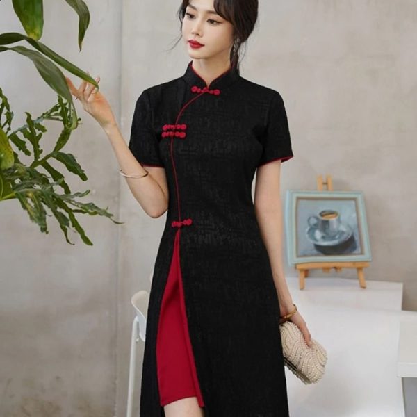 Robe chinoise grande taille col mandarin