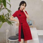 Robe-chinoise-grande-taille-a-col-mandarin-et-fente-laterale-contrastante-picture-4