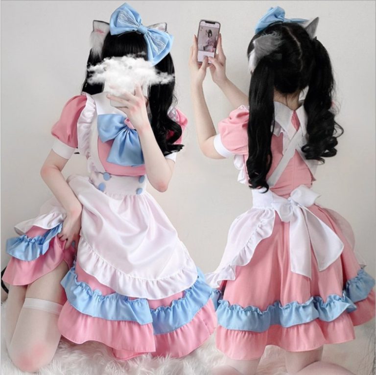 Robe-de-cosplay-maid-cafe-style-kawaii-a-tablier-blanc-et-serre-tete-avec-oreill-picture-1