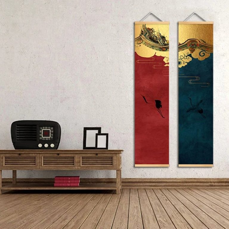 Rouleau-mural-japonais-sur-toile-avec-motifs-de-grue-et-de-fleurs-de-cerisier-picture-2
