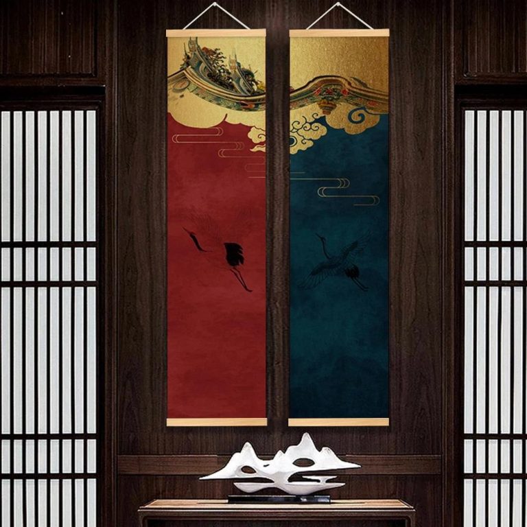 Rouleau-mural-japonais-sur-toile-avec-motifs-de-grue-et-de-fleurs-de-cerisier-picture-3