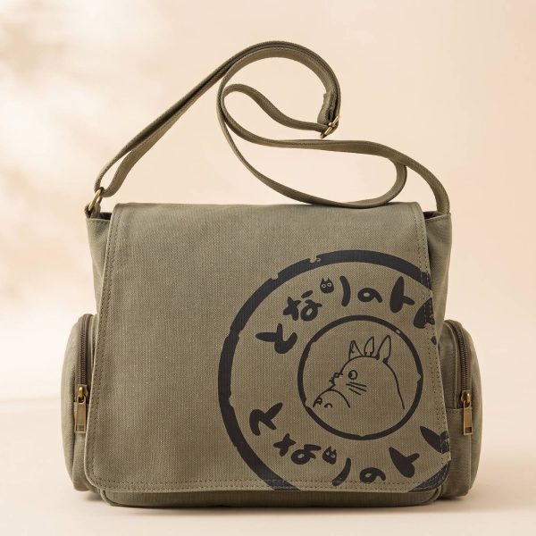 Sac bandoulière en toile kaki motif japonais