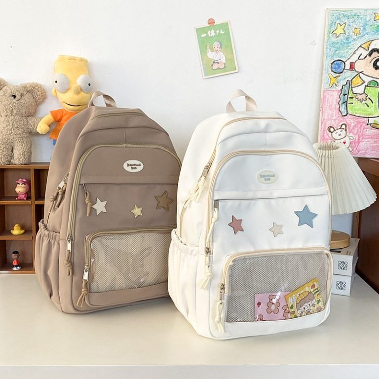 Sac-a-dos-kawaii-pour-enfant-avec-poche-transparente-zippee-et-etoiles-brodees-picture-1
