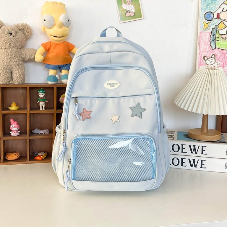 Sac-a-dos-kawaii-pour-enfant-avec-poche-transparente-zippee-et-etoiles-brodees-picture-2