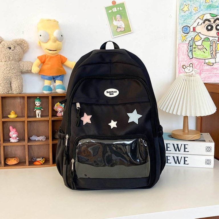 Sac-a-dos-kawaii-pour-enfant-avec-poche-transparente-zippee-et-etoiles-brodees-picture-3