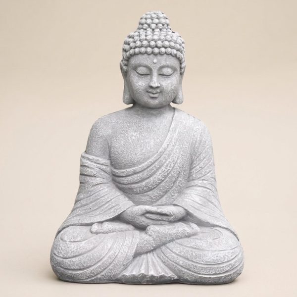 Statue bouddha extérieur en résine aspect pierre pour décoration zen de jardin ou maison