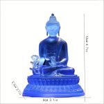 Statue de bouddha médecine en résine translucide bleue avec tige de lotus sculptée