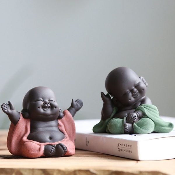 Statuette moine bouddhiste en céramique émaillée