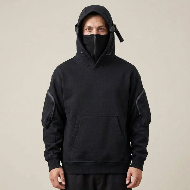 Sweat-a-capuche-homme-avec-masque-facial-integre-amovible-et-poches-zippees-picture-1-1