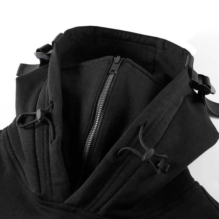 Sweat à capuche homme avec masque facial intégré amovible et poches zippées