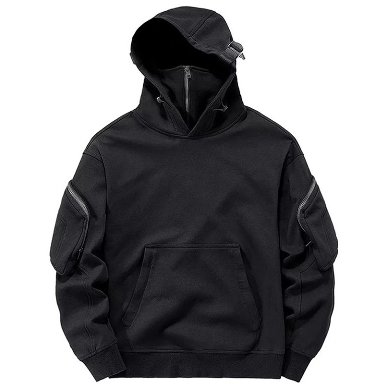 Sweat à capuche homme avec masque facial intégré amovible et poches zippées