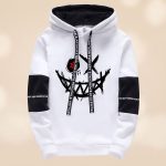 Sweat à capuche homme bicolore avec motif graphique de visage stylisé et poche kangourou