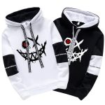 Sweat-a-capuche-homme-bicolore-avec-motif-graphique-de-visage-stylise-et-poche-k-picture-1