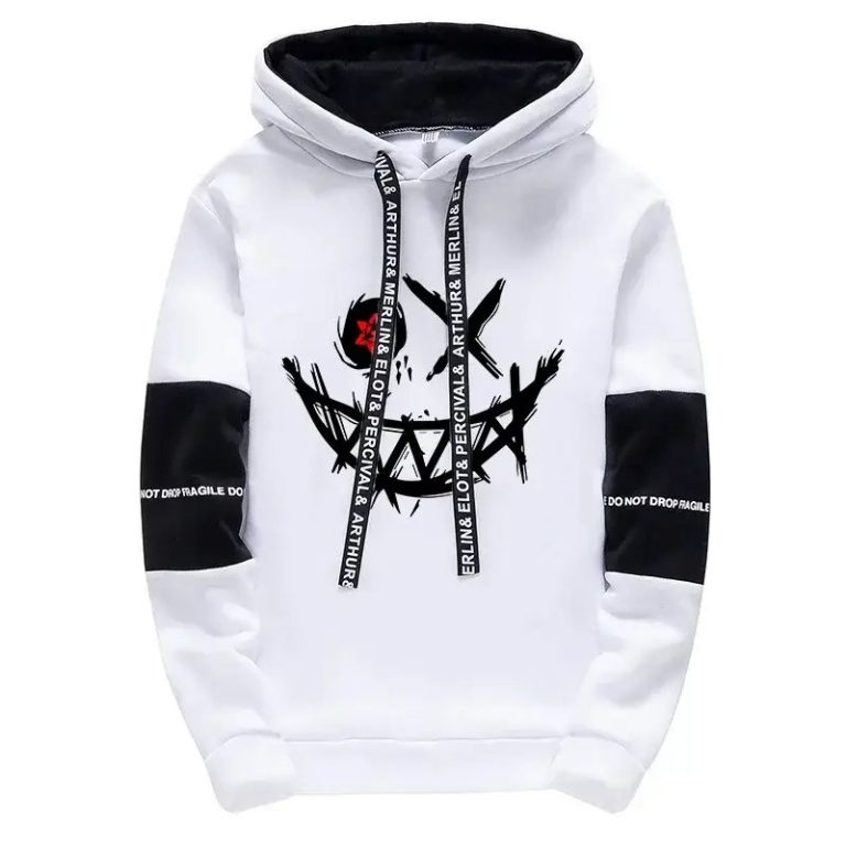 Sweat-a-capuche-homme-bicolore-avec-motif-graphique-de-visage-stylise-et-poche-k-picture-3