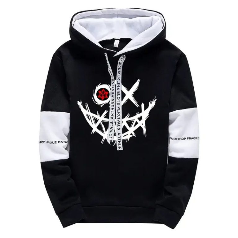 Sweat-a-capuche-homme-bicolore-avec-motif-graphique-de-visage-stylise-et-poche-k-picture-4