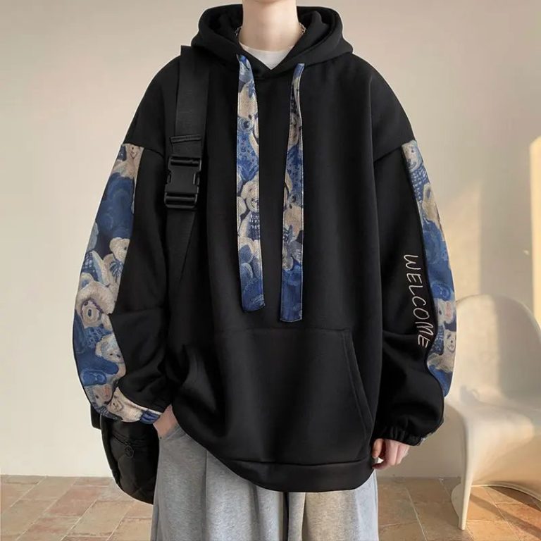 Sweat à capuche oversize imprimé d'oursons en peluche avec poche kangourou et broderie