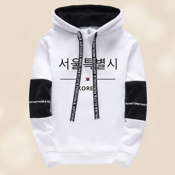Sweat à capuche streetwear coréen bicolore avec inscriptions et drapeau de la Corée du Sud