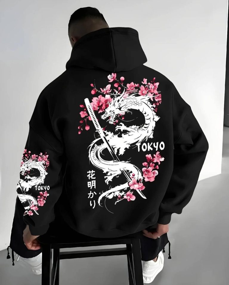 Sweat-a-capuche-streetwear-japonais-avec-dragon-katana-et-fleurs-de-cerisier-picture-1
