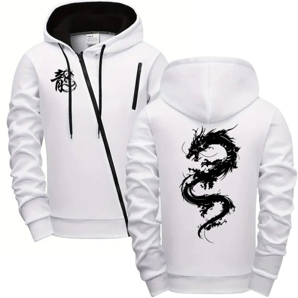 Sweat à capuche zippé asymétrique dragon