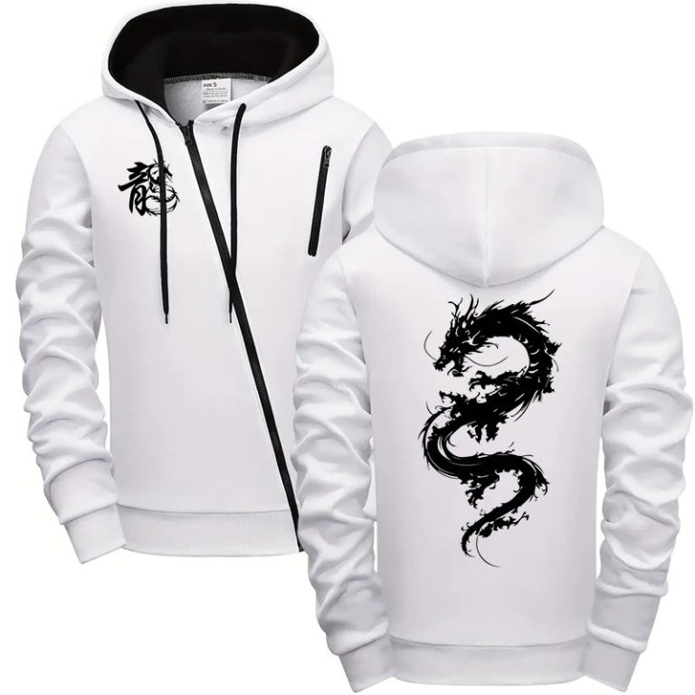 Sweat-a-capuche-zippe-asymetrique-orne-dun-dragon-japonais-au-dos-picture-1
