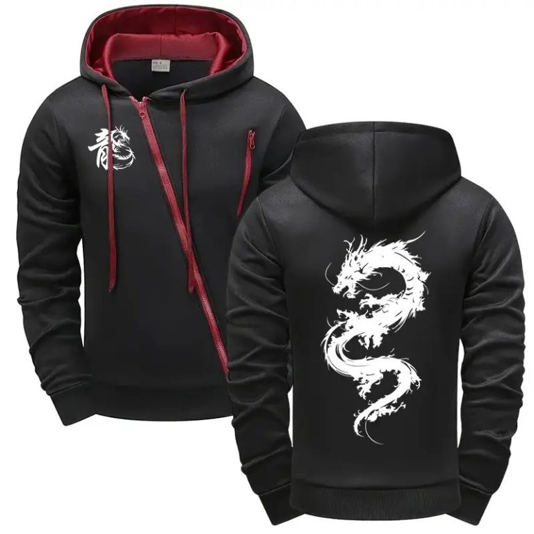 Sweat-a-capuche-zippe-asymetrique-orne-dun-dragon-japonais-au-dos-picture-3