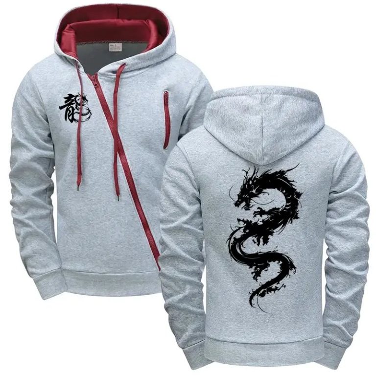 Sweat-a-capuche-zippe-asymetrique-orne-dun-dragon-japonais-au-dos-picture-4