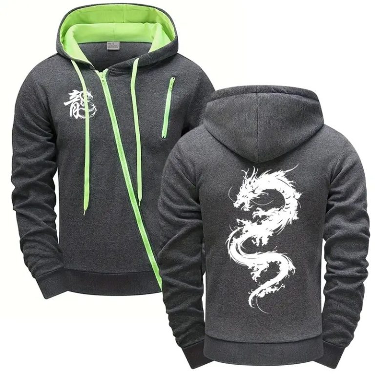 Sweat-a-capuche-zippe-asymetrique-orne-dun-dragon-japonais-au-dos-picture-5