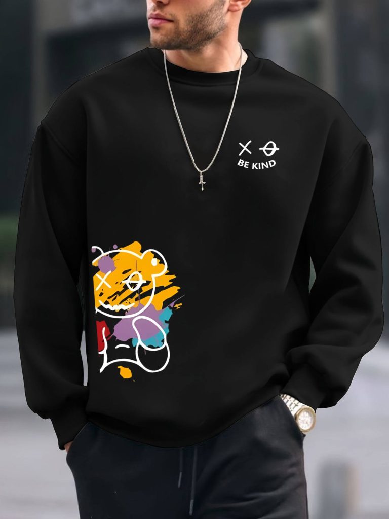Sweat-col-rond-homme-imprime-avec-motif-ourson-stylise-et-message-Be-Kind-picture-4