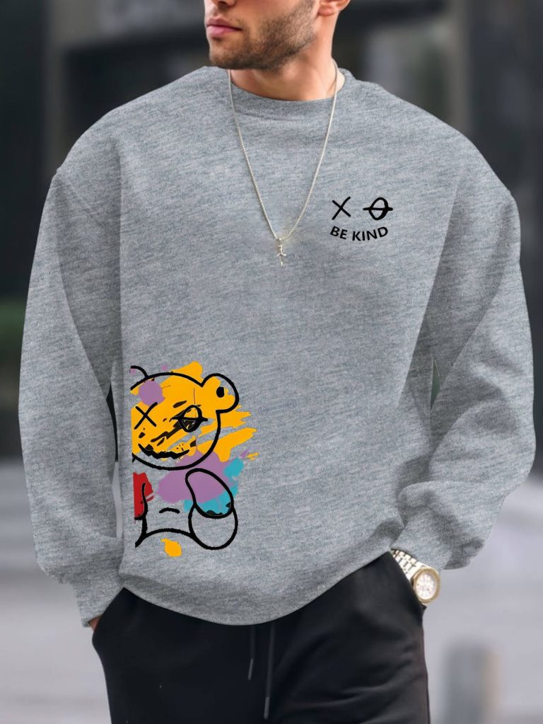 Sweat-col-rond-homme-imprime-avec-motif-ourson-stylise-et-message-Be-Kind-picture-5