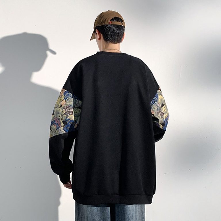 Sweat-noir-oversize-streetwear-a-manches-longues-avec-imprime-doursons-en-peluch-picture-1
