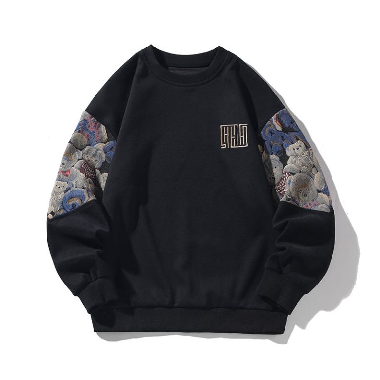 Sweat-noir-oversize-streetwear-a-manches-longues-avec-imprime-doursons-en-peluch-picture-2