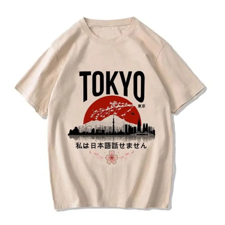 T-shirt-Tokyo-en-modal-avec-skyline-soleil-rouge-et-branches-de-cerisiers-en-fle-picture-1