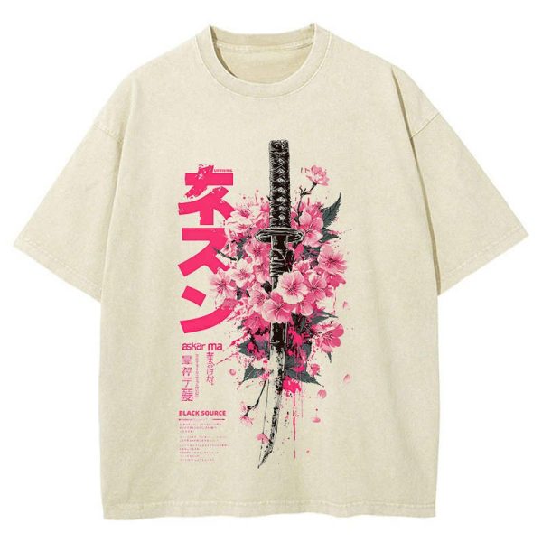 T-shirt imprimé japonais sabre et sakura