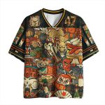 T-shirt-a-motif-japonais-maneki-neko-et-daruma-col-en-V-picture-1