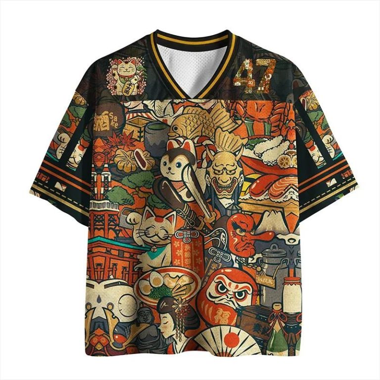 T-shirt-a-motif-japonais-maneki-neko-et-daruma-col-en-V-picture-1