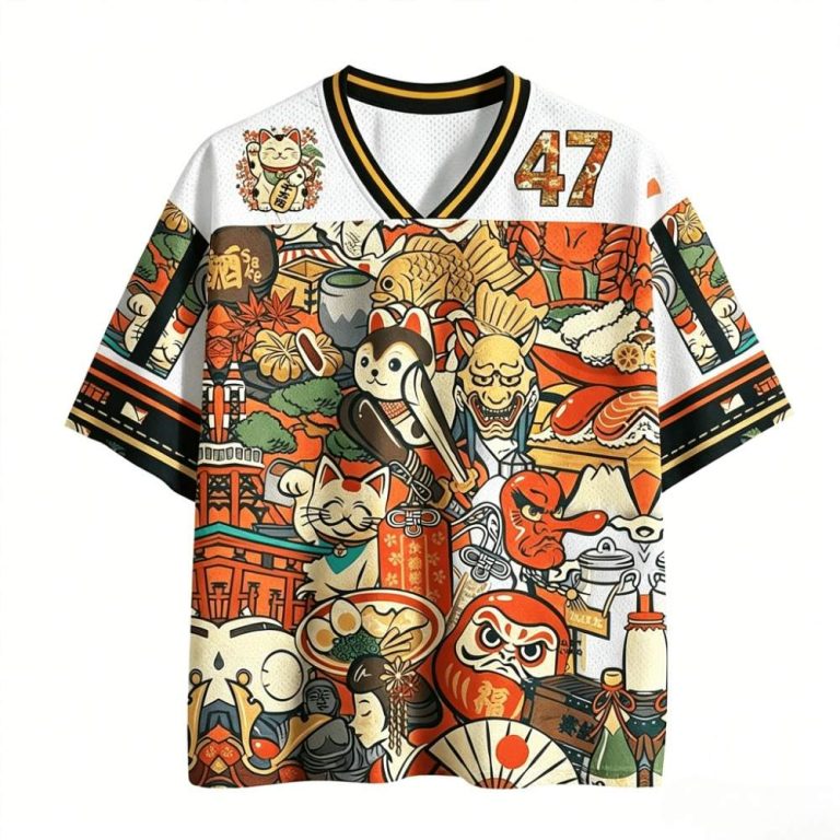 T-shirt-a-motif-japonais-maneki-neko-et-daruma-col-en-V-picture-4